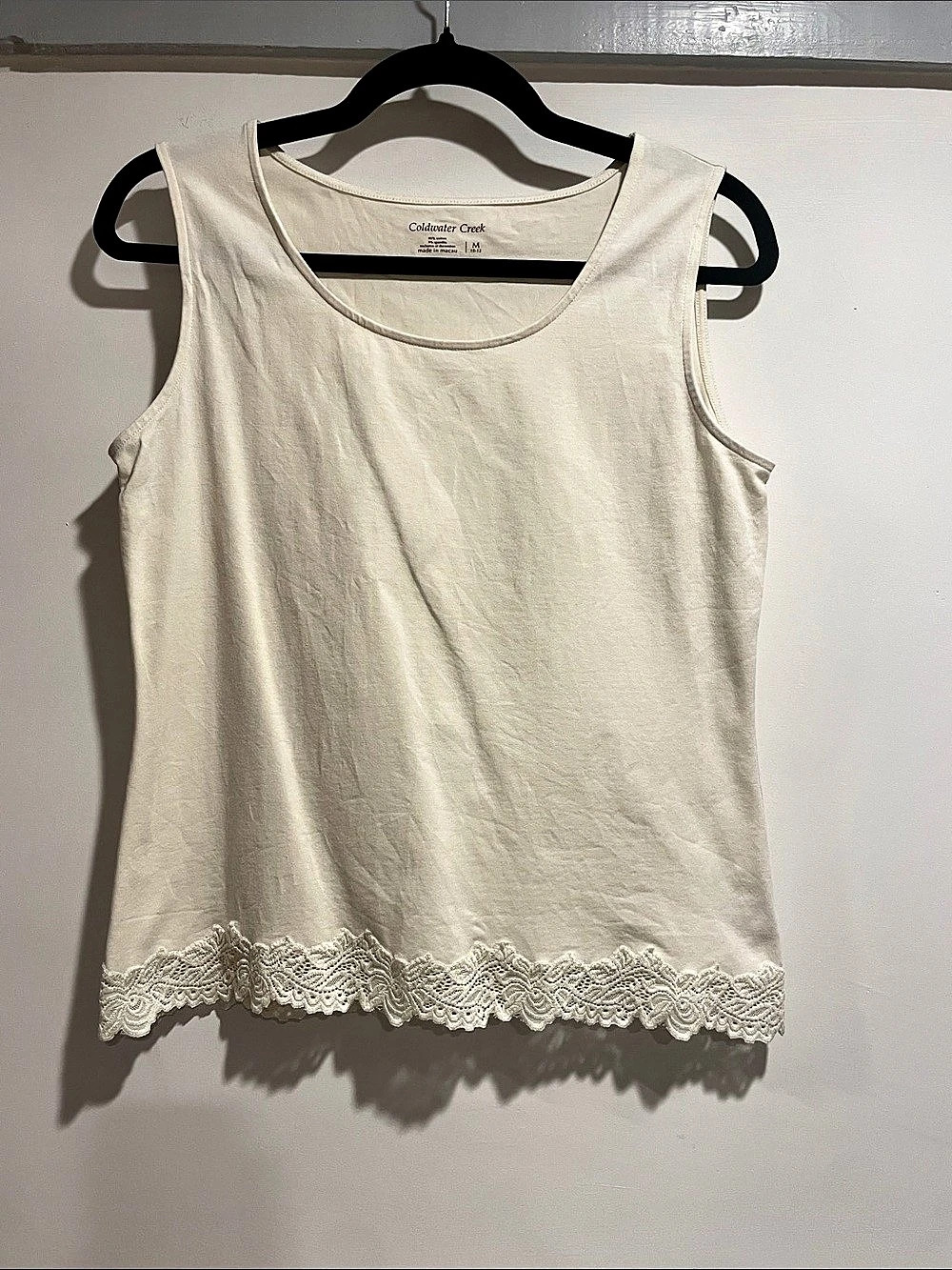 Coastal cowgirl Lace Hem Tank Top in Cream Size M classic